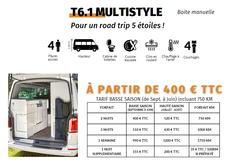 Les tarifs de location d'un van aménagé  T6.1 Multistyle REIMO by ECO CAMPERS