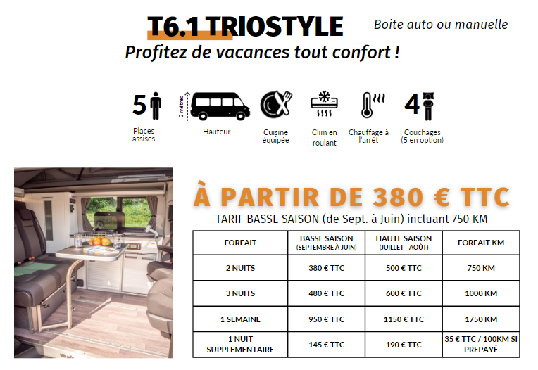 Les tarifs de location d'un van aménagé  T6.1 Triostyle REIMO by ECO CAMPERS